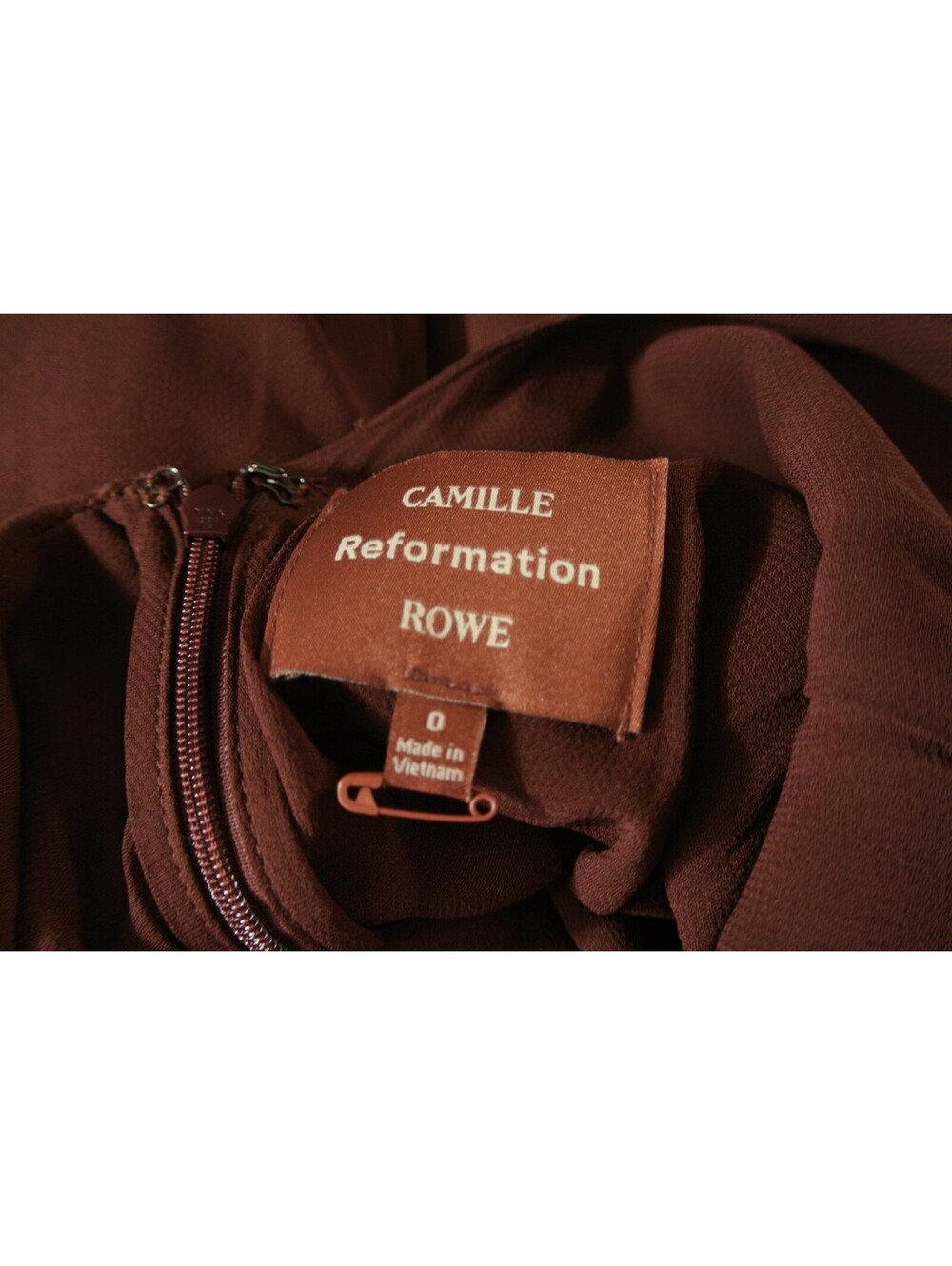 New Reformation x Camille Hugo Dress Es in Mahogany Sz 0 #MD2373 - Picture 7 of 9